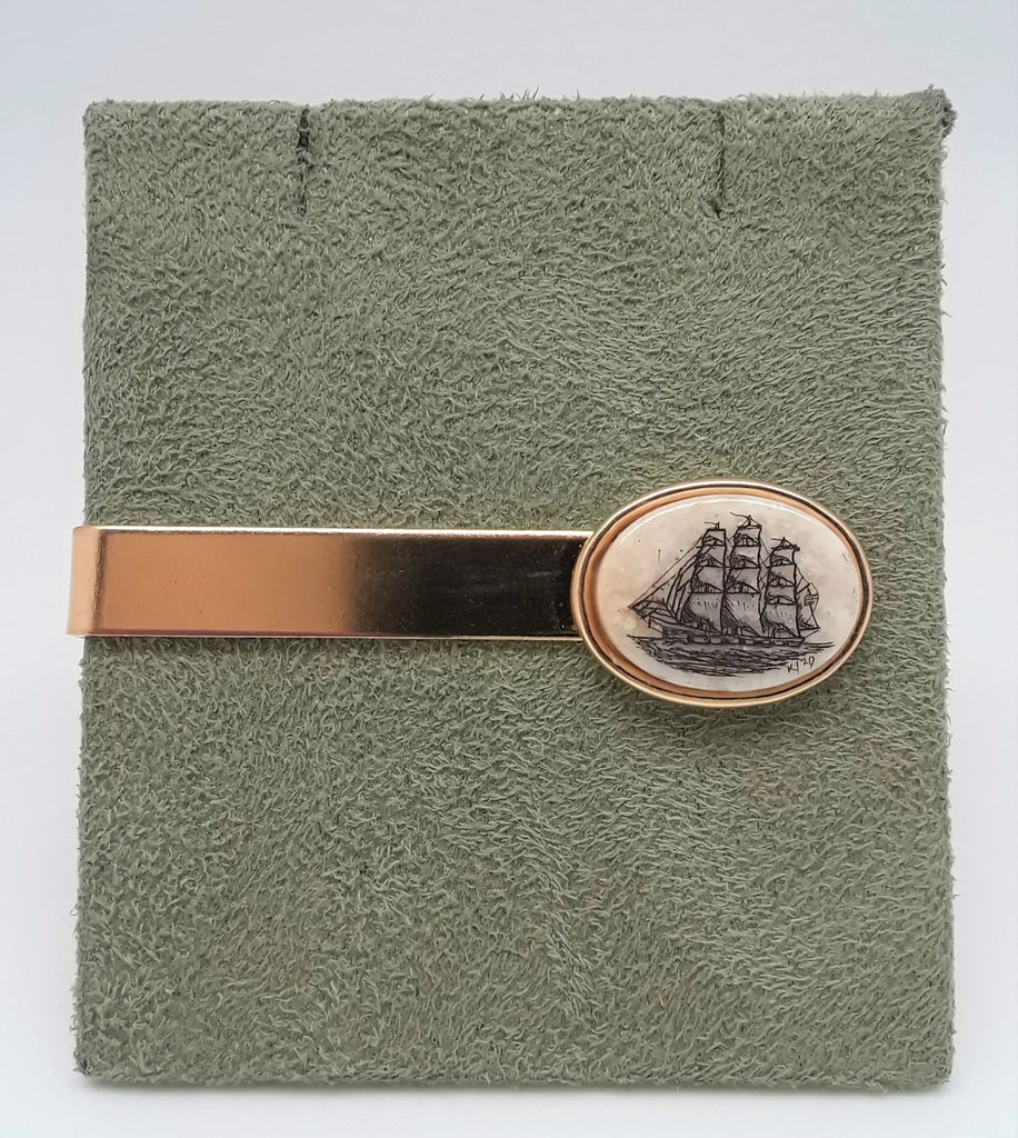 Tie Bars - Gold Plated - Round Mammoth/walrus Ivory - Ship
