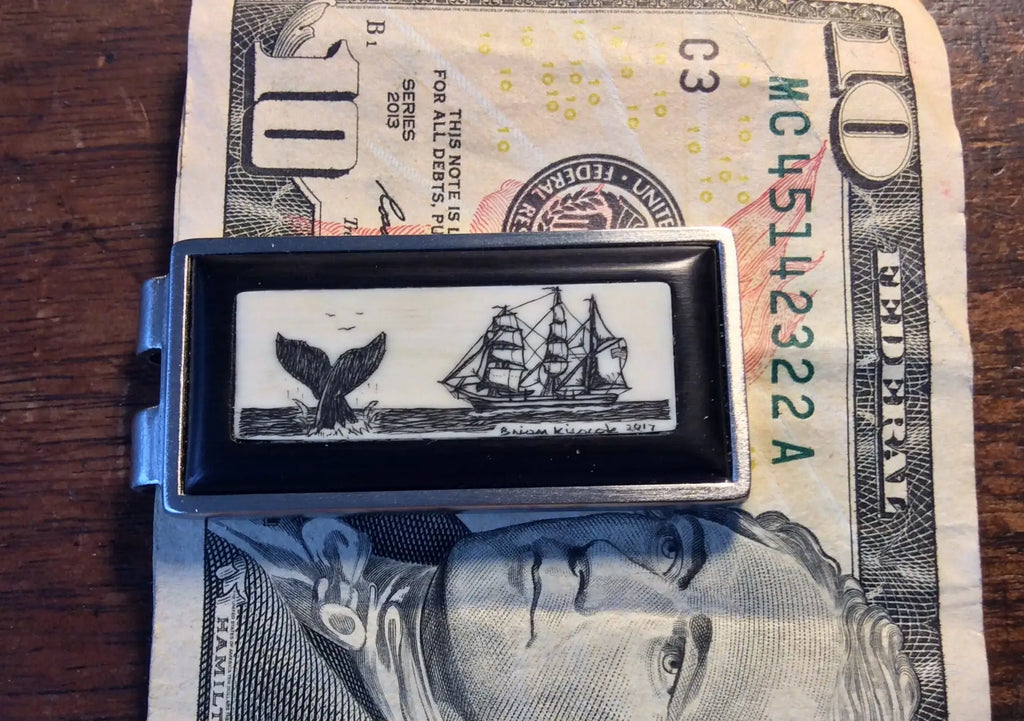 Money Clips - Spring Style - Piano Key Ivory - Whaling Scene