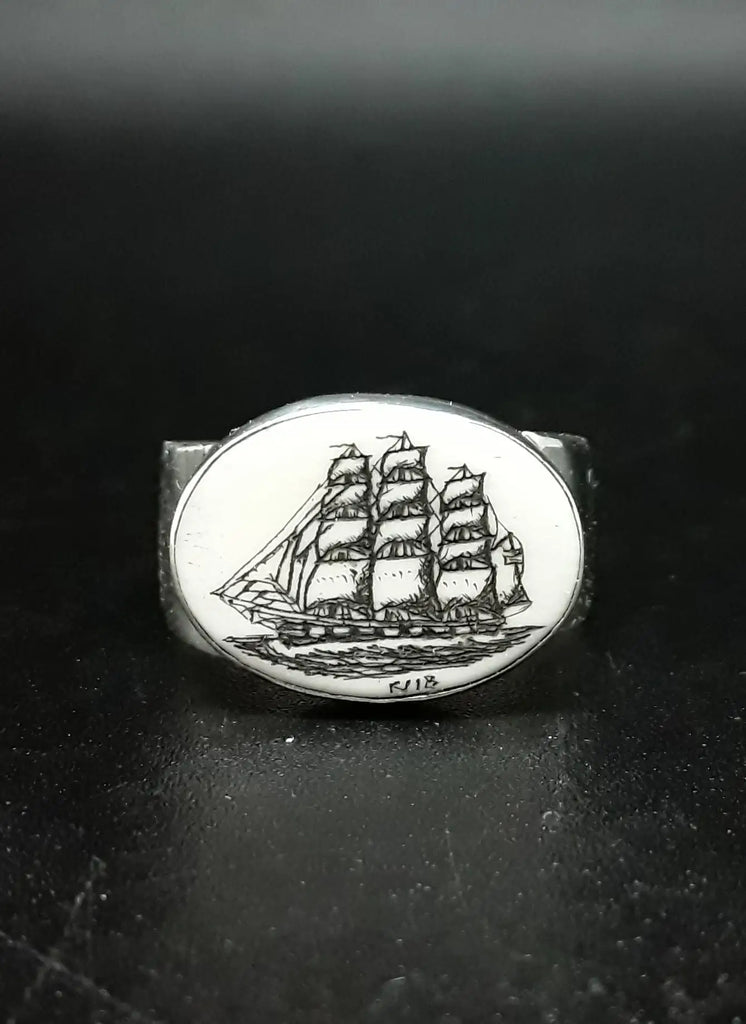 Scrimshaw Rings - Wide Band - Tall Ship