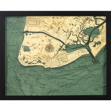 Antique-style 3d Nautical Wood Chart Of Cape May, Nj Showcasing Detailed Coastal Features