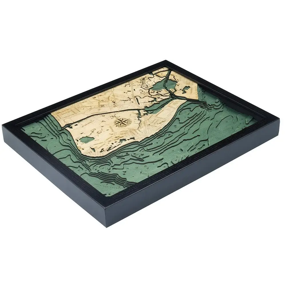 3d Nautical Wood Chart Of Cape May, Nj In a Black Frame Showcasing Rich History And Detail