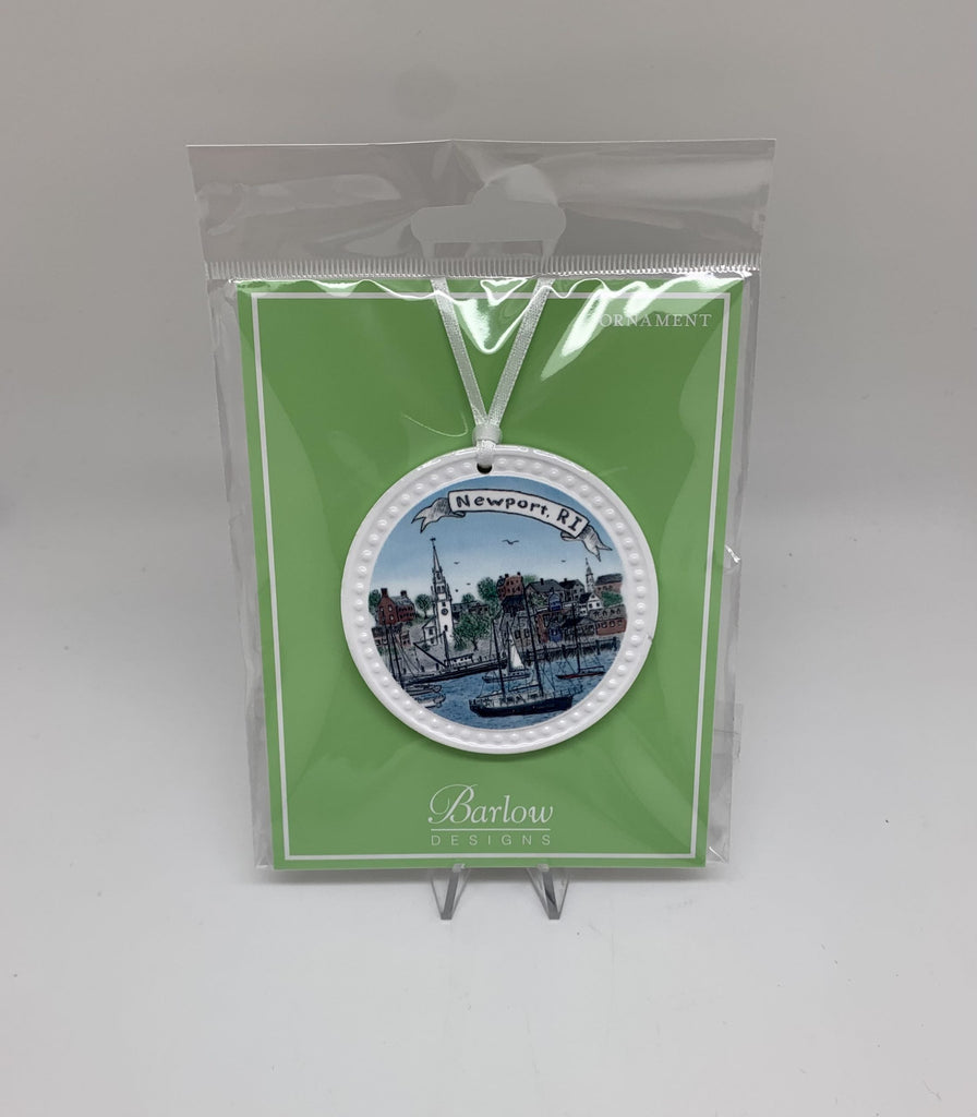 Ceramic Christmas Tree Ornament Of Newport, Ri, In Clear Bag With Green Card Backing