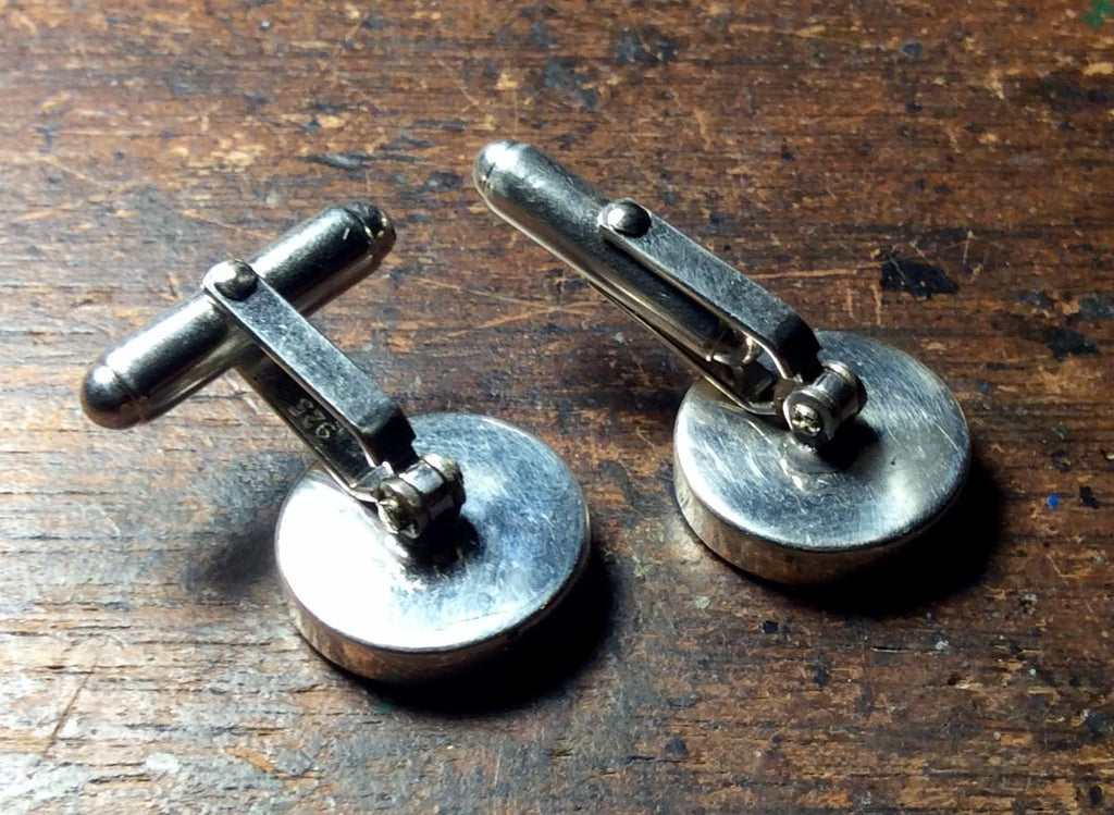 Silver Metal Cufflinks With Mammoth Ivory Bases, Perfect Cufflinks For Men