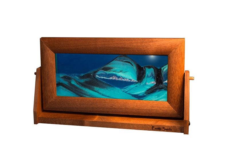 Exotic Sand Art - Ocean Blue With Wooden Frame Featuring An Underwater Scene And Stingray