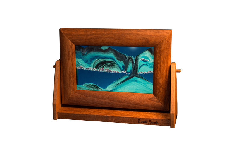 Exotic Sand Art In Wooden Frame With Blue And Green Patterns - 7’x9’ Ocean Blue Design