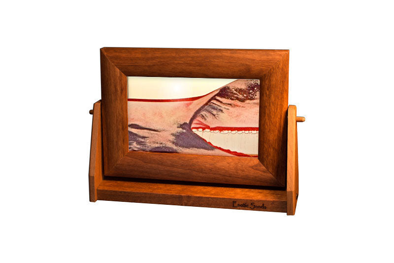Wooden Picture Frame With Exotic Sand Art By William Tabar In Volcanic Red Clear