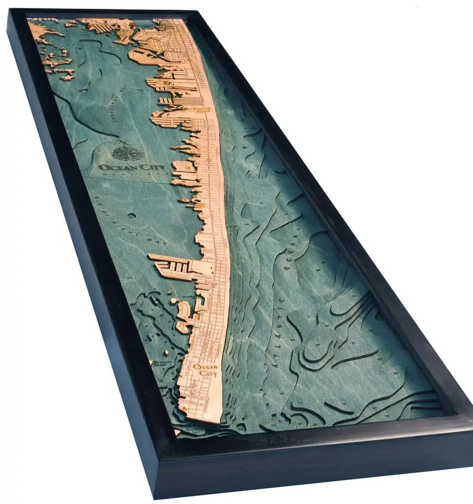 3d Nautical Wood Chart Of Ocean City Md - Narrow