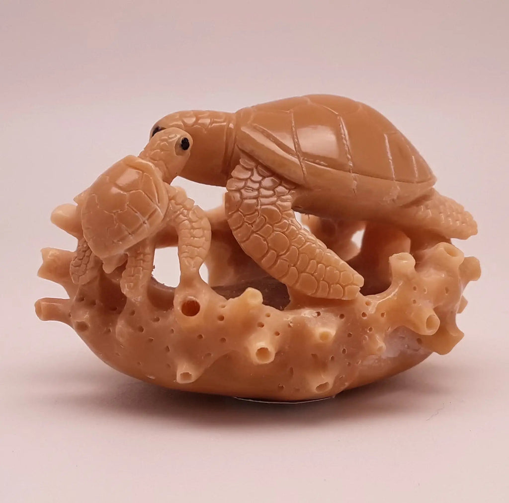 Turtle Tagua Nut Carving - Two Sea Turtles
