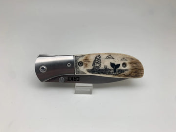 Crkt Pocket Knife - Antler W/scrimshaw