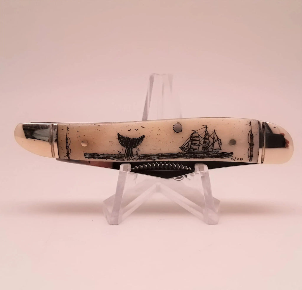Double Blade Rough Rider Pocket Knife W/scrimshaw - Whale