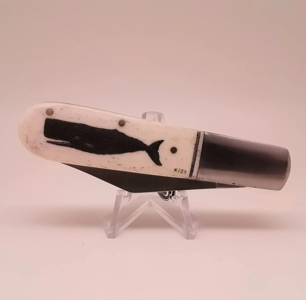 Barlow Pocket Knife W/scrimshaw - Double Blade - Whale