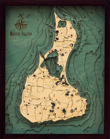 3d Nautical Wood Chart Of Block Island Ri - Small