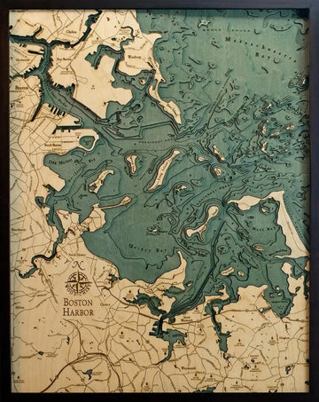 3d Nautical Wood Chart Of Boston Harbor Ma - Large