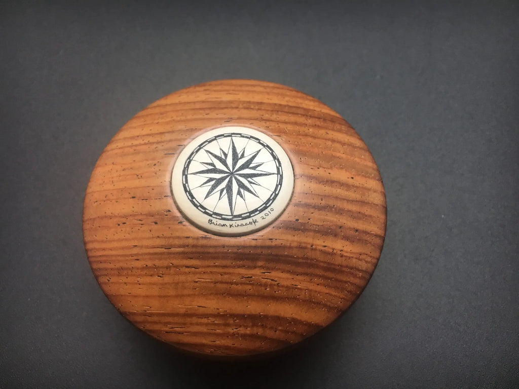 Wooden Paperweight W/scrimshaw - Compass