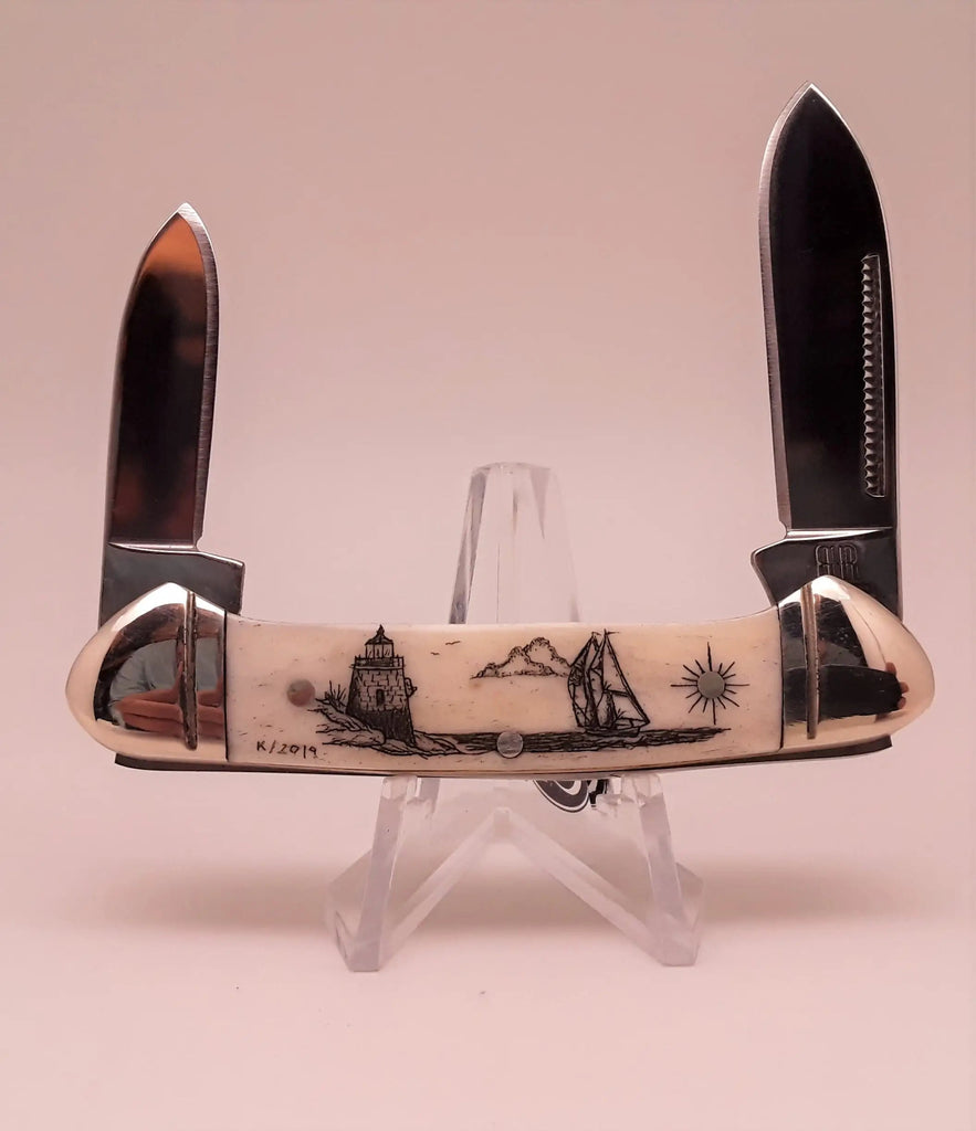 Mini Canoe Rough Rider Pocket Knife W/scrimshaw