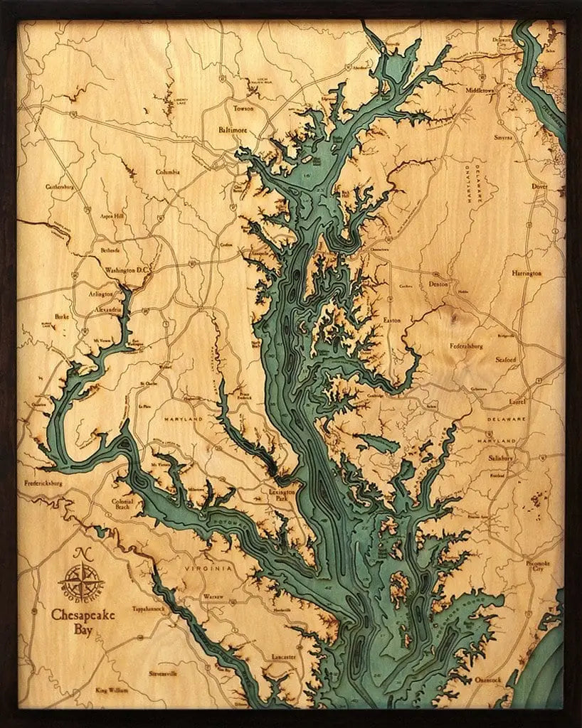 3d Nautical Wood Chart Of Chesapeake Bay - Large