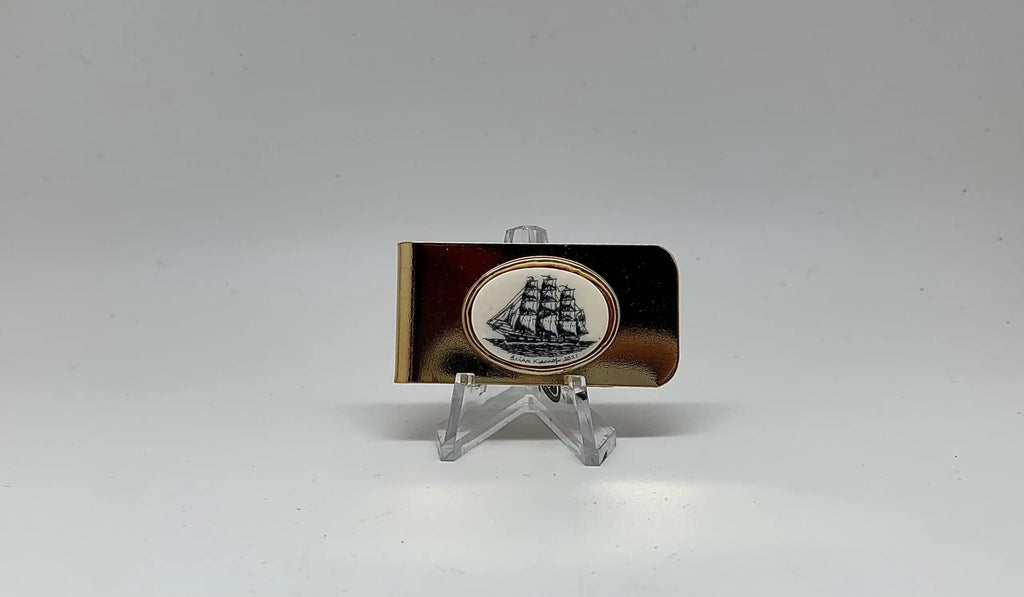 Money Clips - Gold Plated W/scrimshaw - Tall Ship