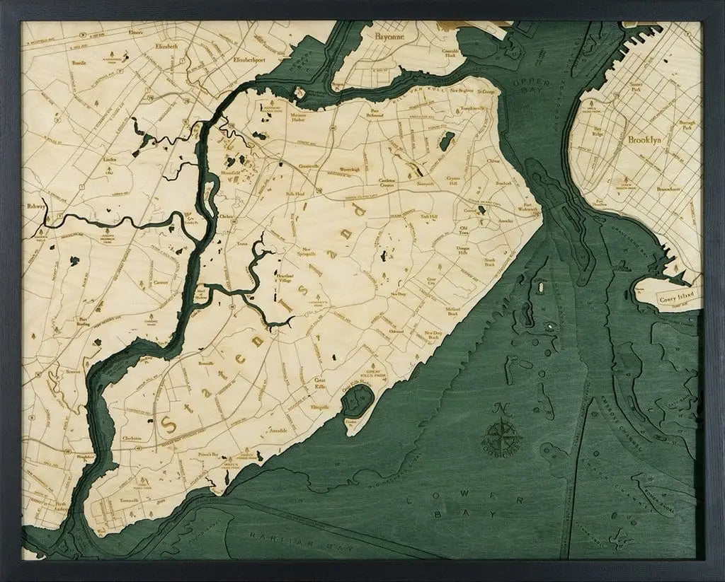 3d Nautical Wood Chart Of Staten Island Ny - Large
