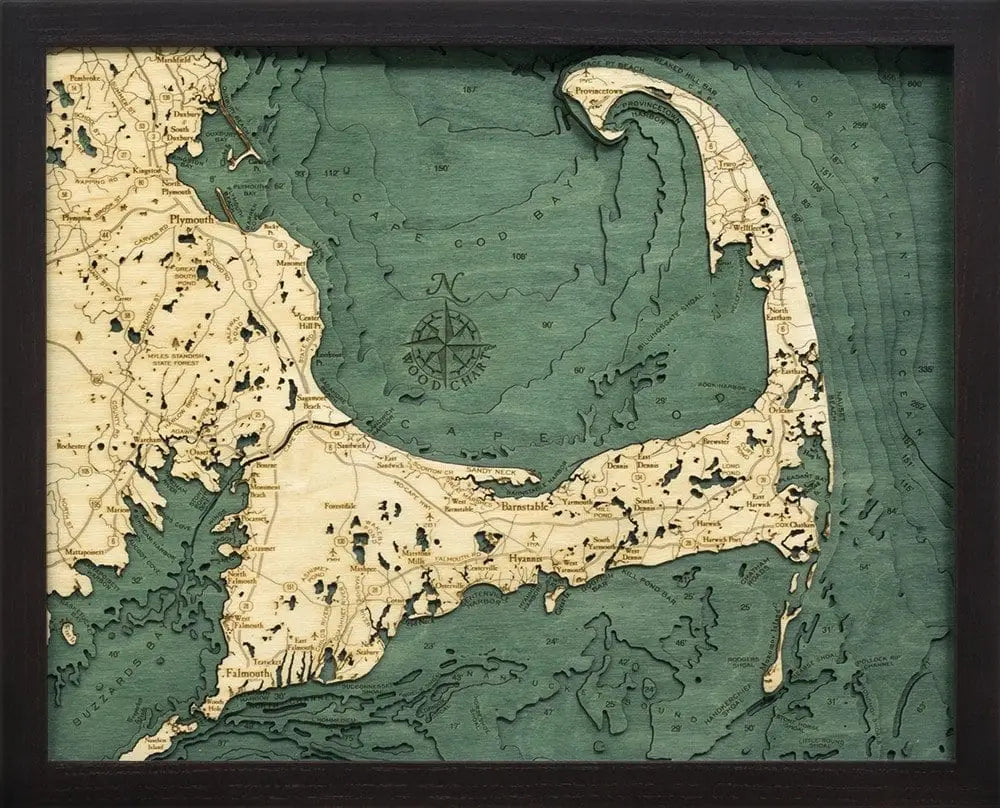 3d Nautical Wood Chart Of Cape Cod Ma - Small
