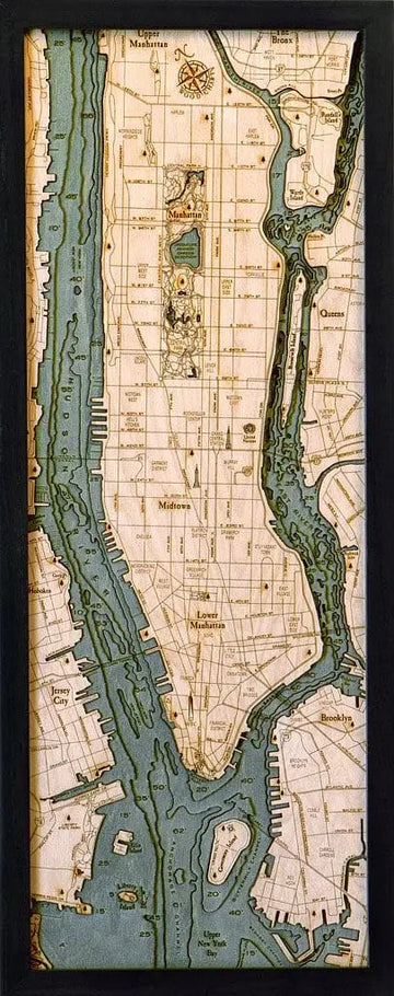 3d Nautical Wood Chart Of Manhattan Ny - Medium