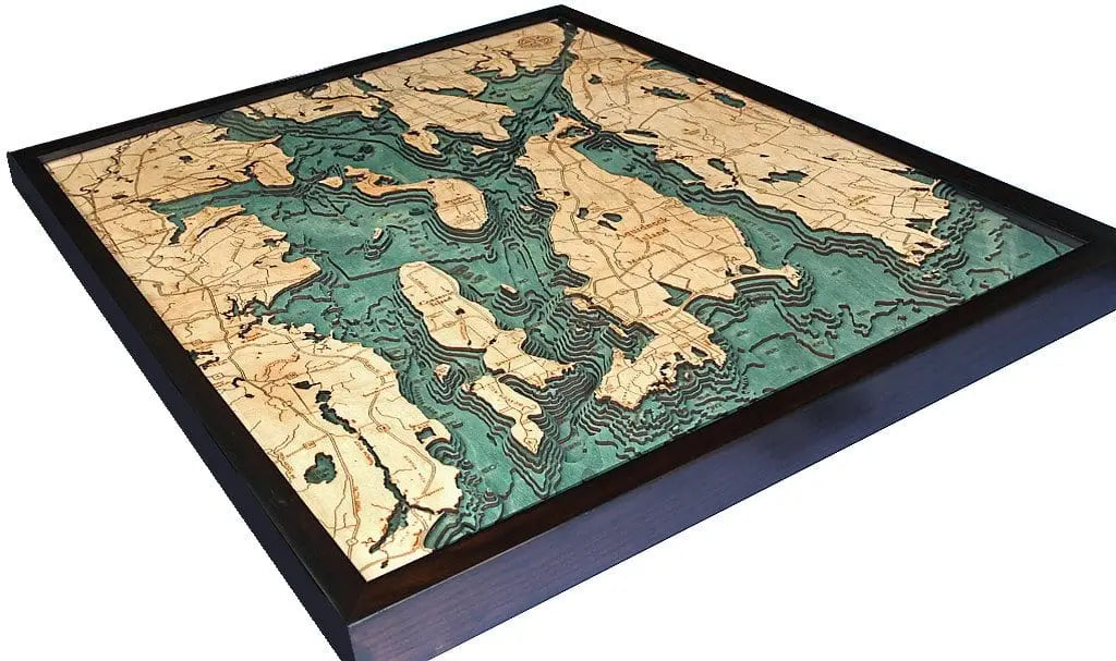 3d Nautical Wood Chart Of Narragansett Bay Ri - Large