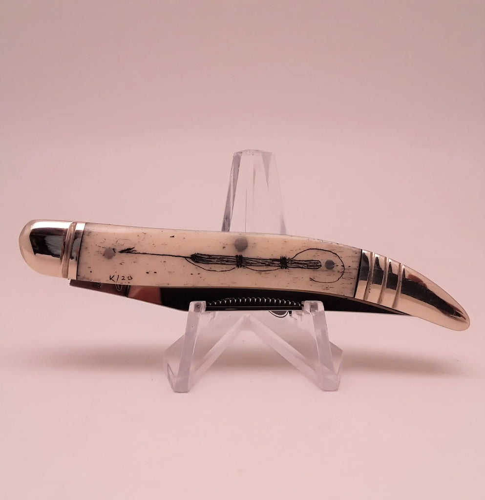 Toothpick Rough Rider Pocket Knife - Ox Bone Scrimshaw -