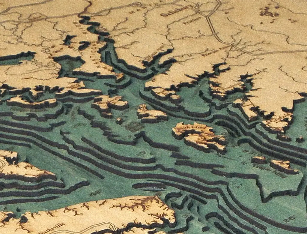 3d Nautical Wood Chart Of Chesapeake Bay - Large